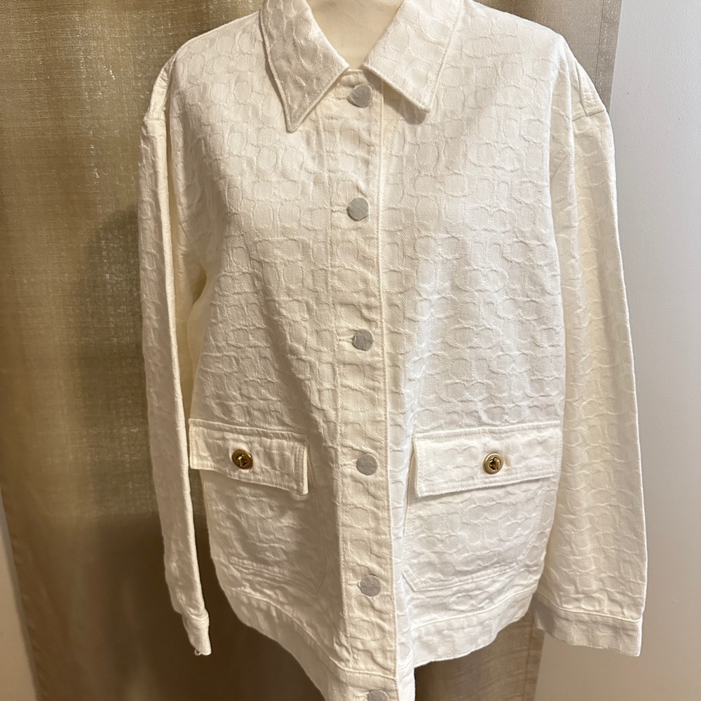 Women’s Coach Reserve signature relaxed xl Jean Jacket bleach white like new